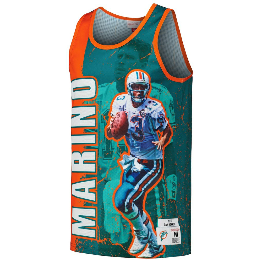 Dan Marino Miami Dolphins 1990 Player Burst Tank Top Aqua - Mitchell & Ness