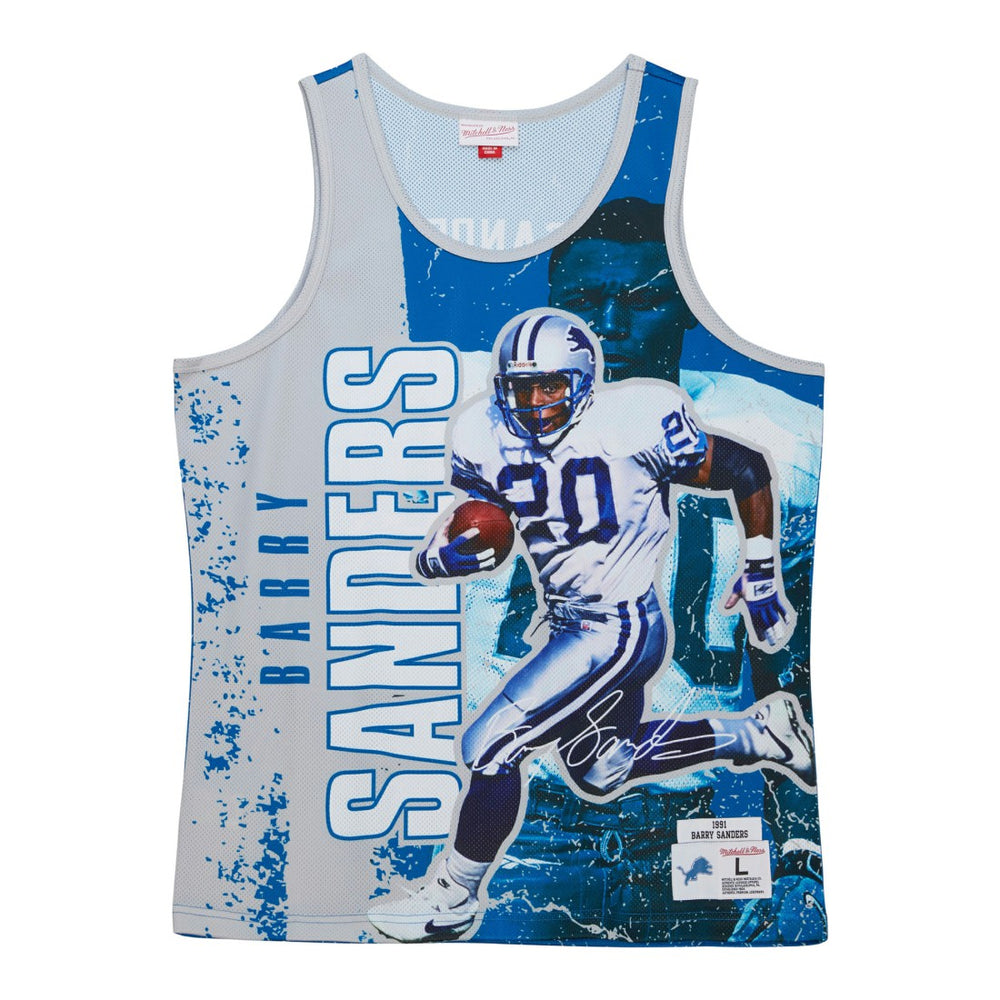 Barry Sanders Detroit Lions 1991 Player Burst Tank Top Blue - Mitchell & Ness