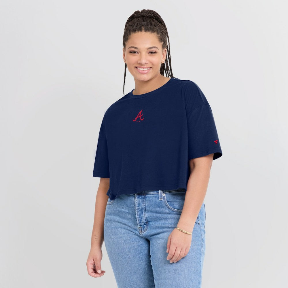 Atlanta Braves Fanatics Women's Elements Super Soft Boxy Cropped T-Shirt Sale