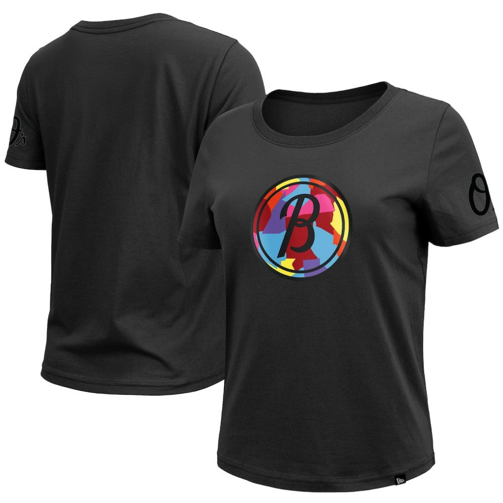 Baltimore Orioles New Era Women's 2023 City Connect Cap Logo T-Shirt On Sale
