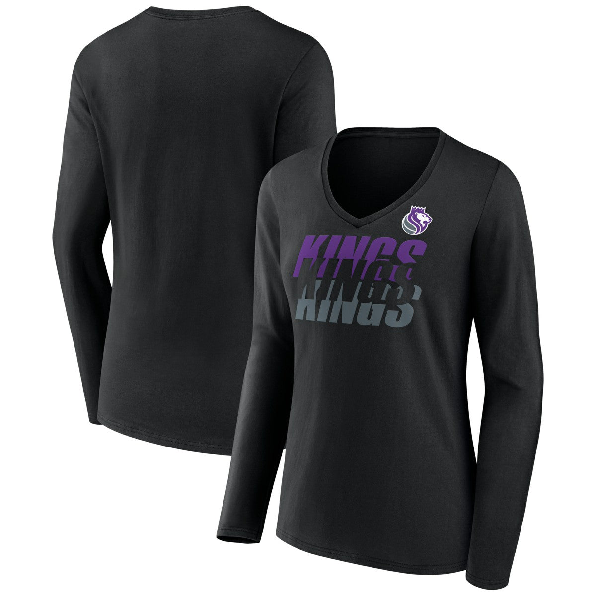 NBA - Sacramento Kings Women's Tumble V-Neck Long Sleeve T-Shirt - Black