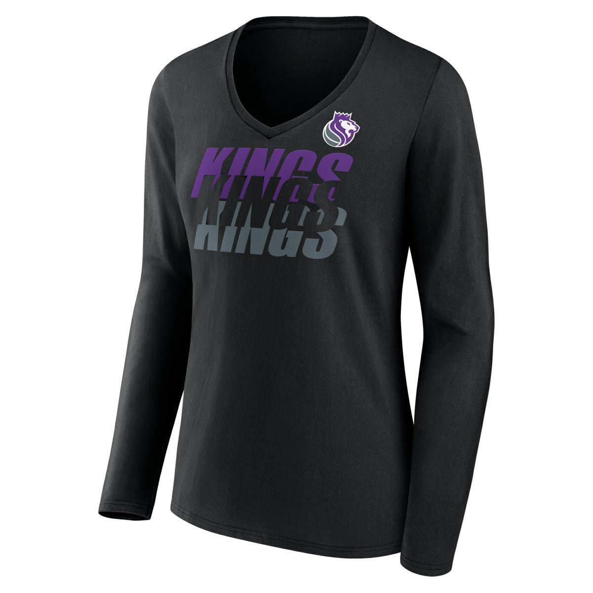 NBA - Sacramento Kings Women's Tumble V-Neck Long Sleeve T-Shirt - Black