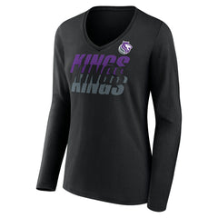 NBA - Sacramento Kings Women's Tumble V-Neck Long Sleeve T-Shirt - Black