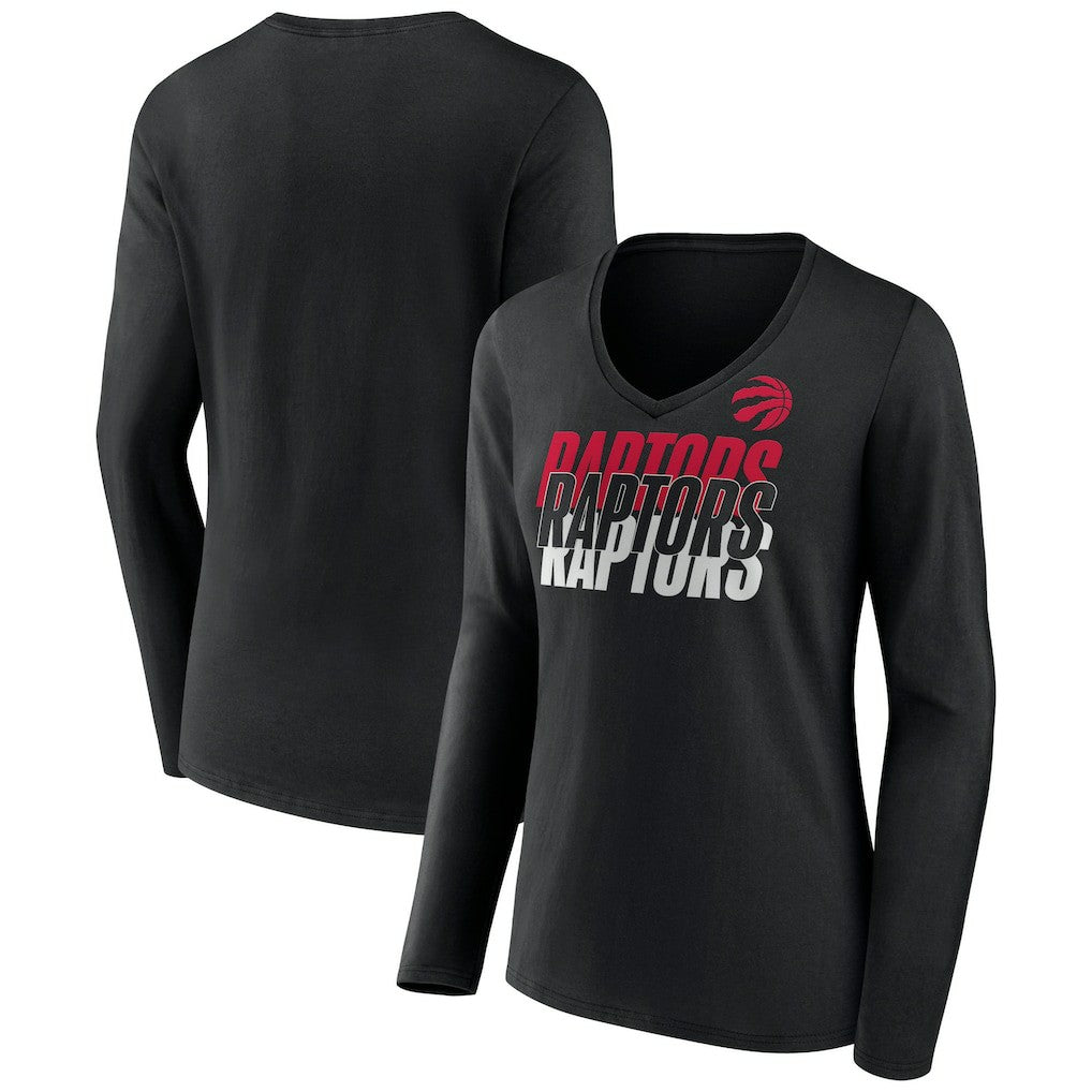NBA - Toronto Raptors Women's Tumble V-Neck Long Sleeve T-Shirt - Black
