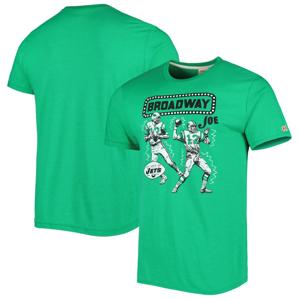 Joe Namath New York Jets Homage Unisex Unisex Caricature Retired Player Tri-Blend T-Shirt Heather Green - NFL