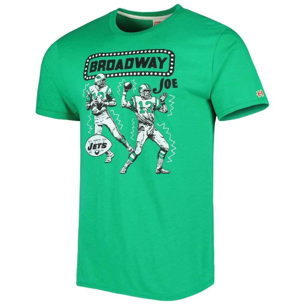 Joe Namath New York Jets Homage Unisex Unisex Caricature Retired Player Tri-Blend T-Shirt Heather Green - NFL