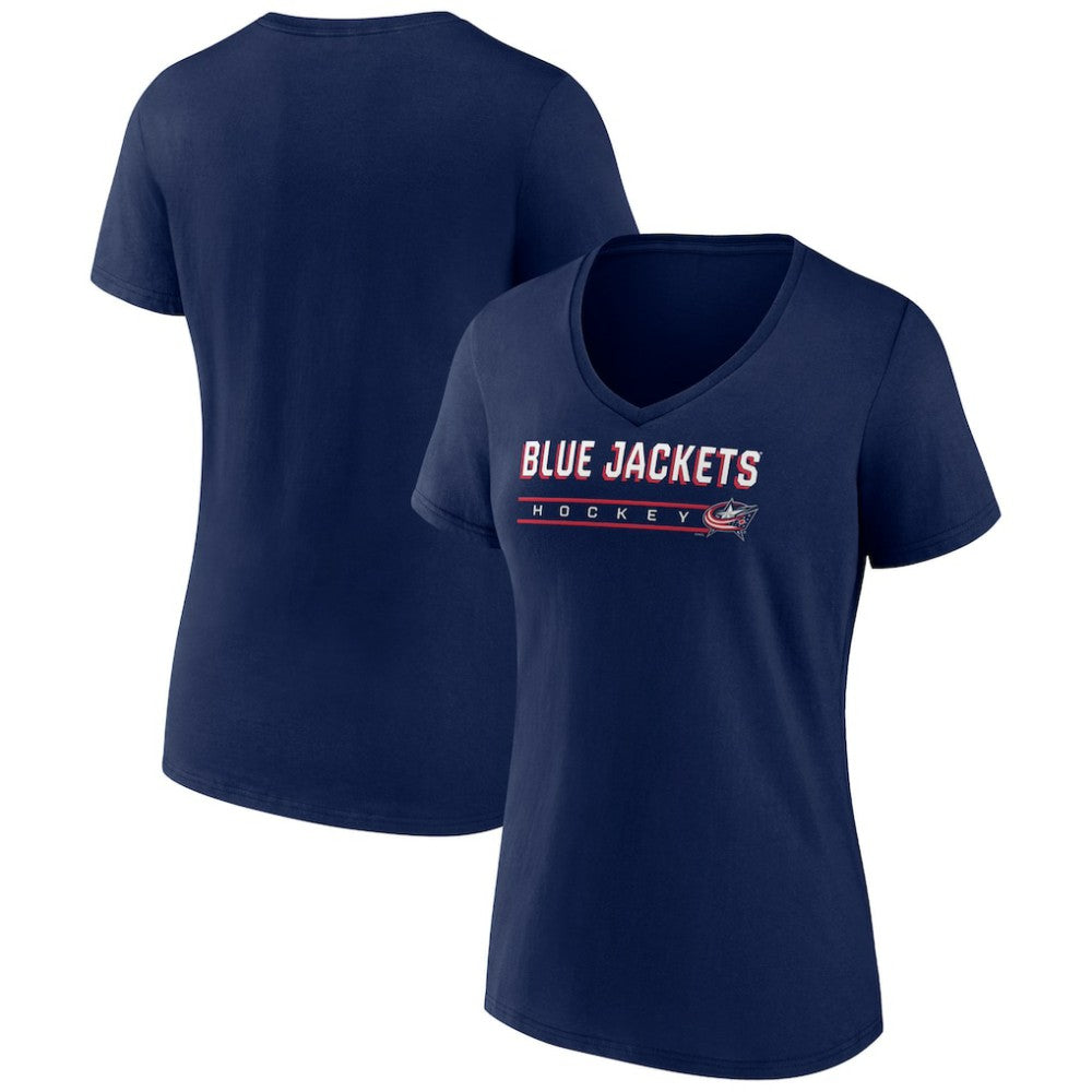 Columbus Blue Jackets - Women's Primary Play V-Neck T-Shirt Navy