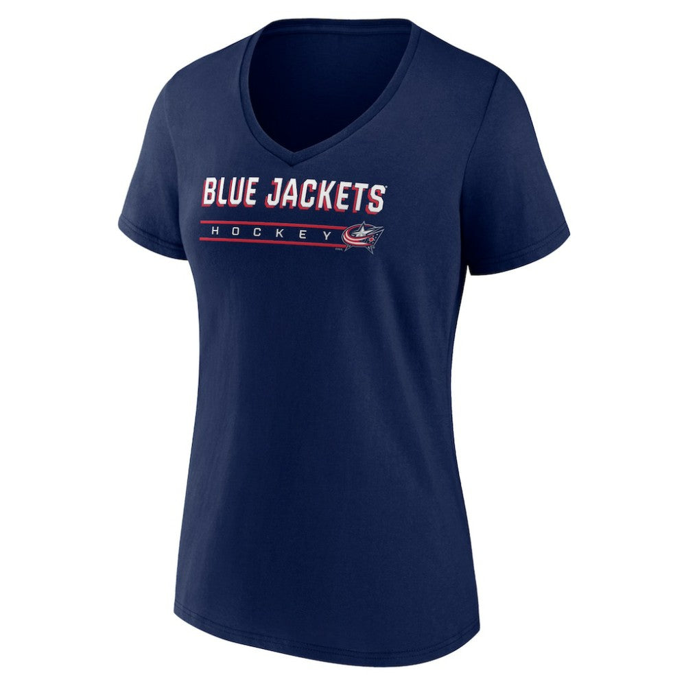 Columbus Blue Jackets - Women's Primary Play V-Neck T-Shirt Navy