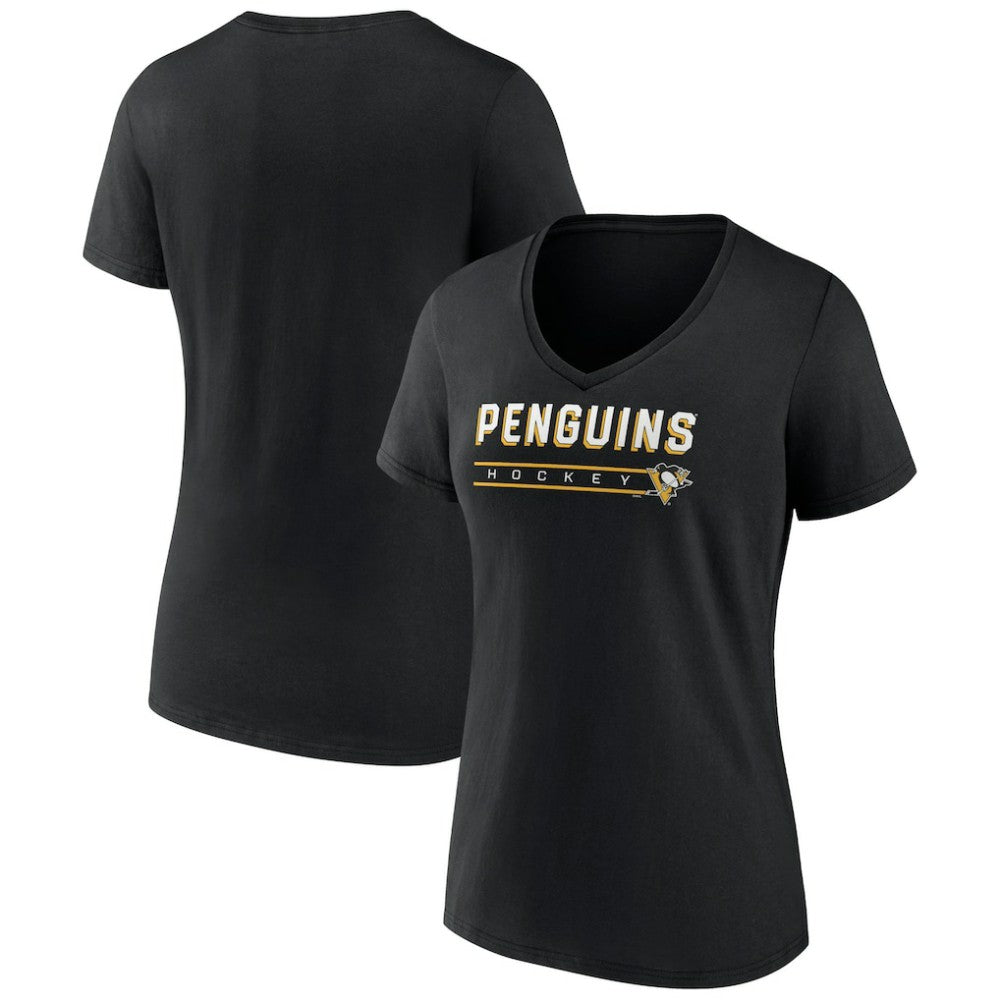 Pittsburgh Penguins Women's Primary Play V-Neck T-Shirt Black