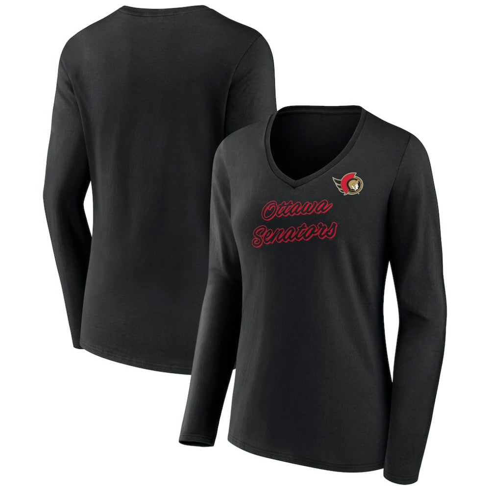 Ottawa Senators - Women's Forge Long Sleeve V-Neck T-Shirt Black