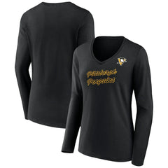 Pittsburgh Penguins Women's Forge Long Sleeve V-Neck T-Shirt Black