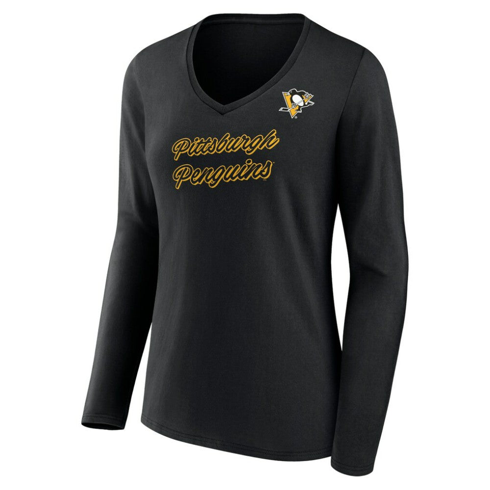 Pittsburgh Penguins Women's Forge Long Sleeve V-Neck T-Shirt Black