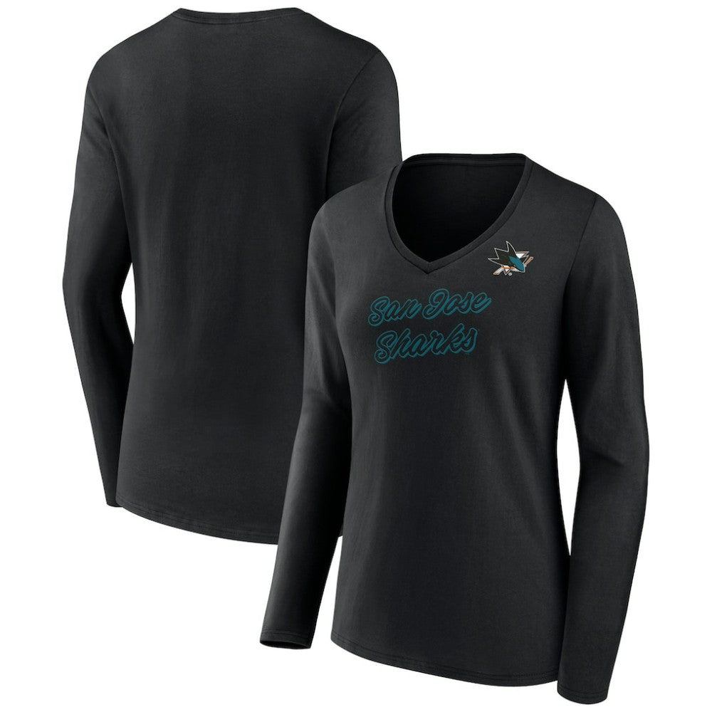 San Jose Sharks - Women's Forge Long Sleeve V-Neck T-Shirt Black