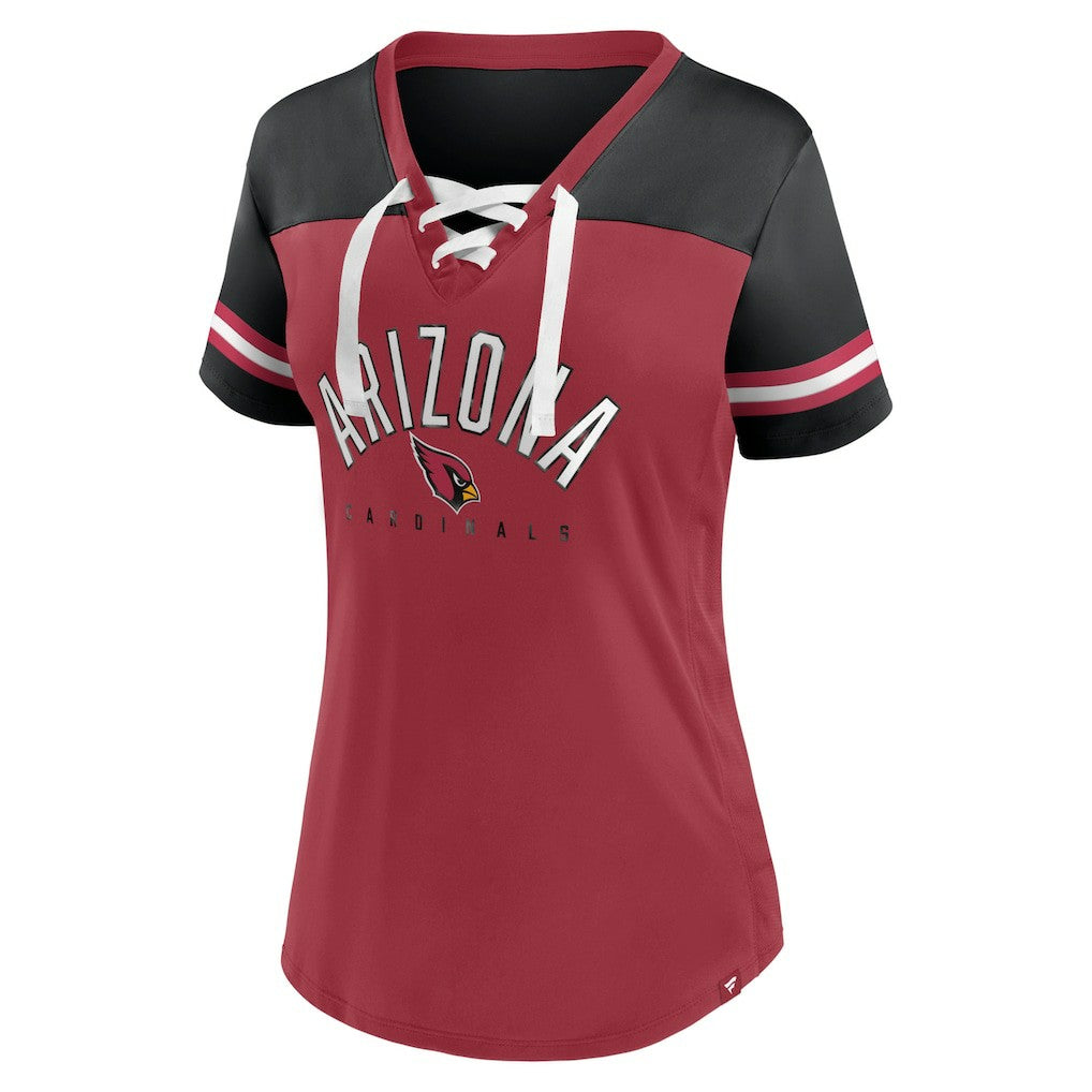 Arizona Cardinals Women's Blitz & Glam Lace-Up V-Neck Jersey T-Shirt Cardinal/Black - Fanatics