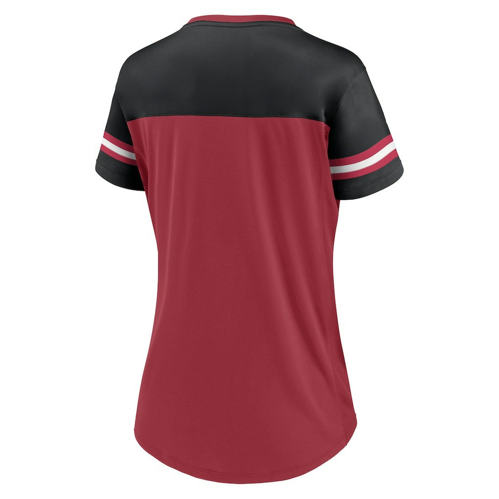 Arizona Cardinals Women's Blitz & Glam Lace-Up V-Neck Jersey T-Shirt Cardinal/Black - Fanatics