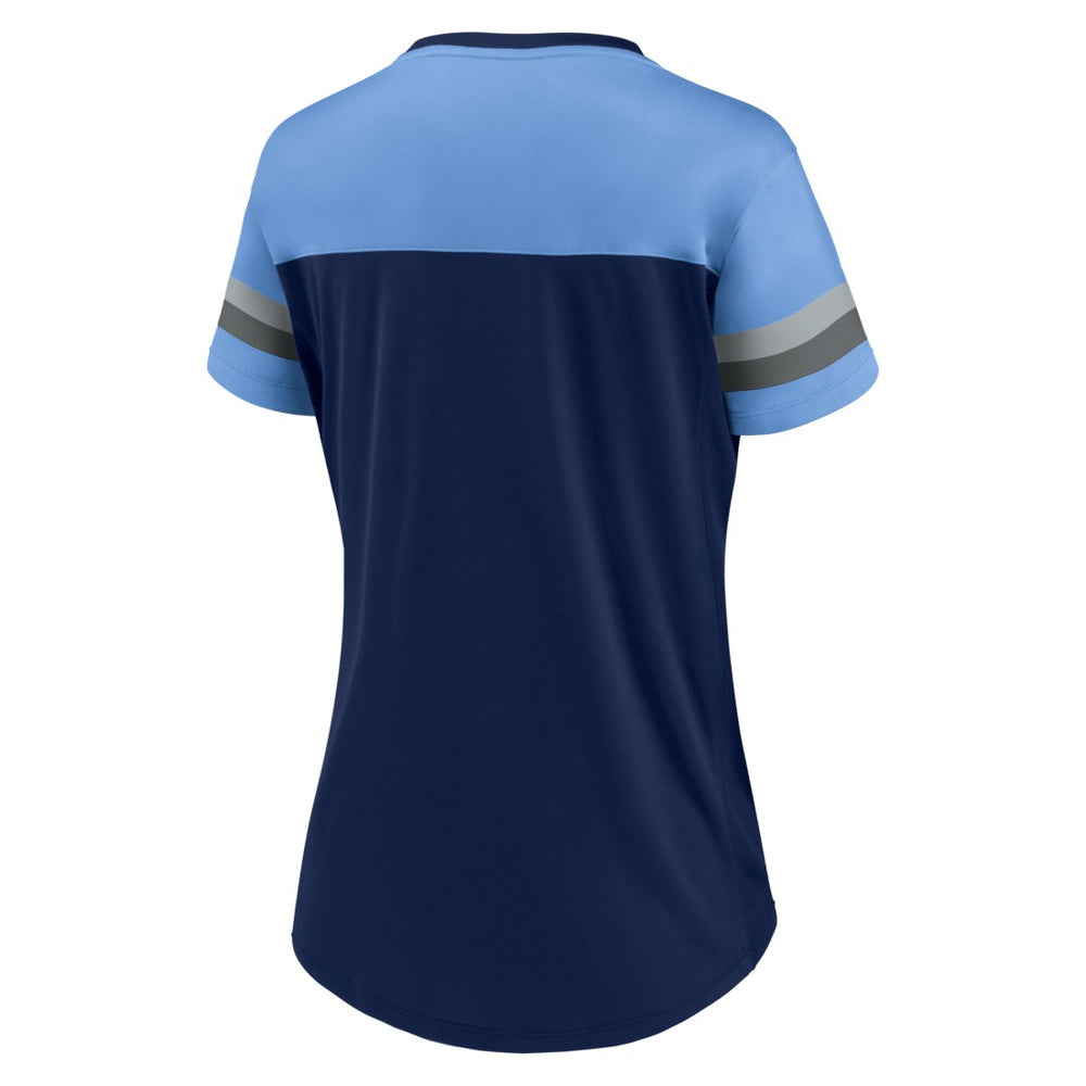 Tennessee Titans Women's Blitz & Glam Lace-Up V-Neck Jersey T-Shirt Navy/Light Blue - Fanatics