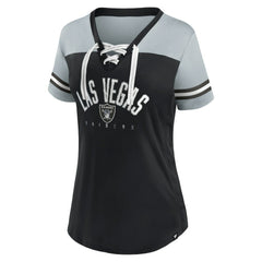 Las Vegas Raiders Women's Blitz & Glam Lace-Up V-Neck Jersey T-Shirt Black/Silver - Fanatics