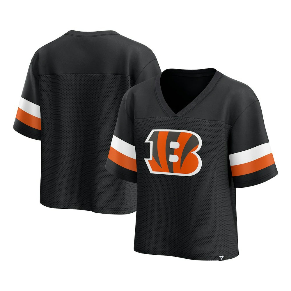 Cincinnati Bengals Women's Established Jersey Cropped V-Neck T-Shirt Black - Fanatics