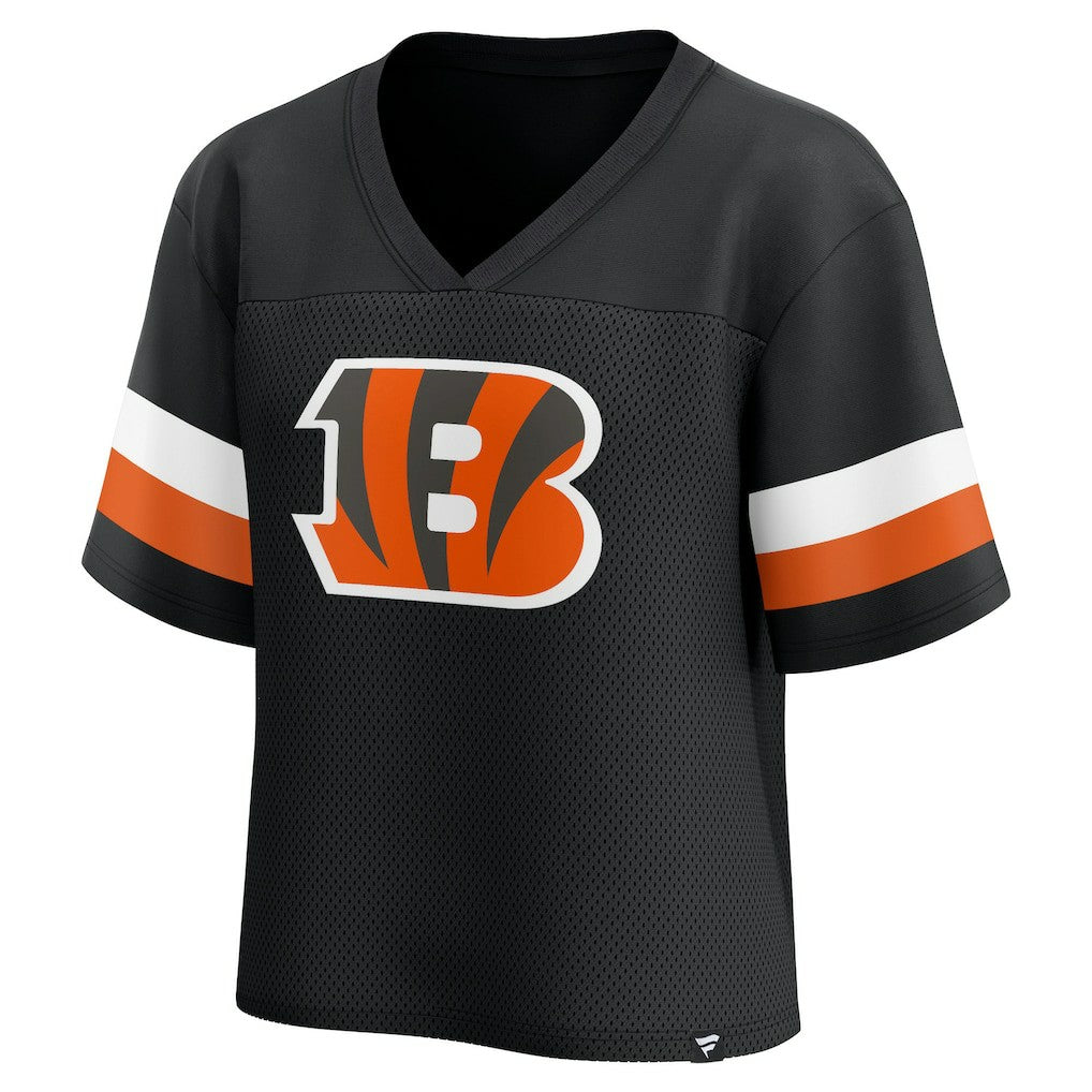 Cincinnati Bengals Women's Established Jersey Cropped V-Neck T-Shirt Black - Fanatics