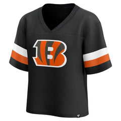 Cincinnati Bengals Women's Established Jersey Cropped V-Neck T-Shirt Black - Fanatics