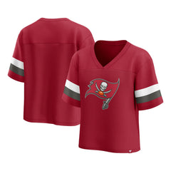 Tampa Bay Buccaneers Women's Established Jersey Cropped V-Neck T-Shirt Red - Fanatics