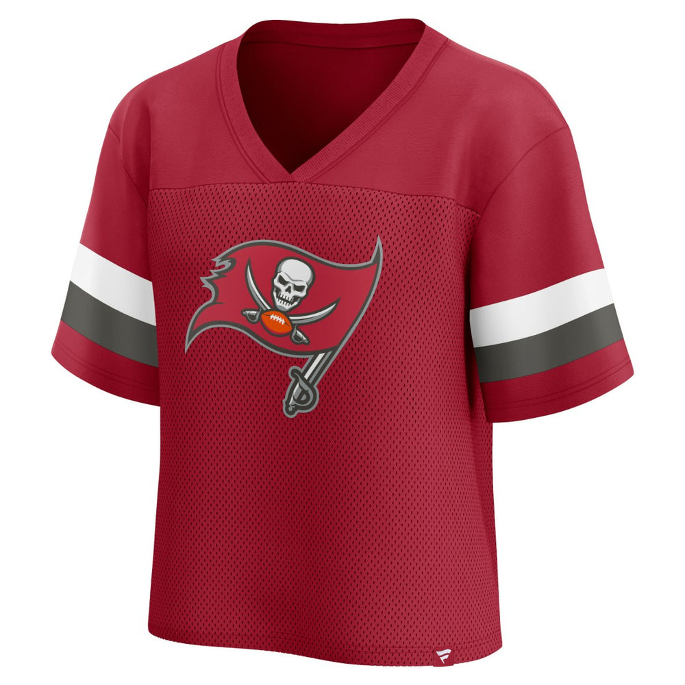 Tampa Bay Buccaneers Women's Established Jersey Cropped V-Neck T-Shirt Red - Fanatics