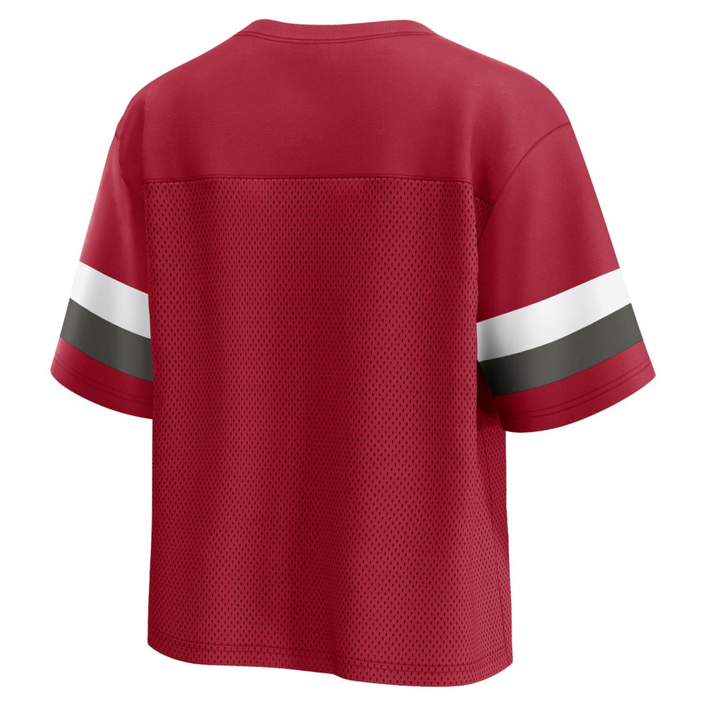Tampa Bay Buccaneers Women's Established Jersey Cropped V-Neck T-Shirt Red - Fanatics