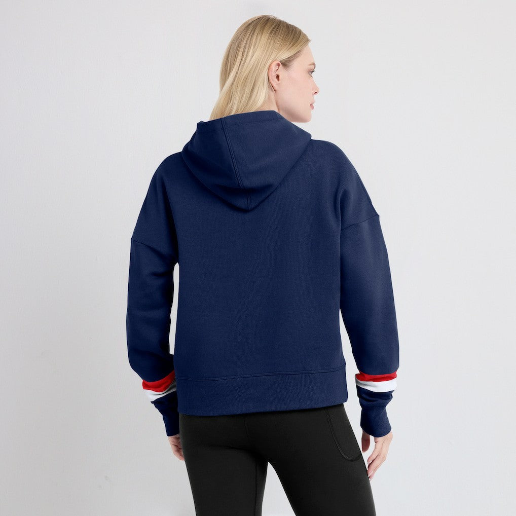 New England Patriots Women's Over Under Pullover Hoodie Navy - Fanatics