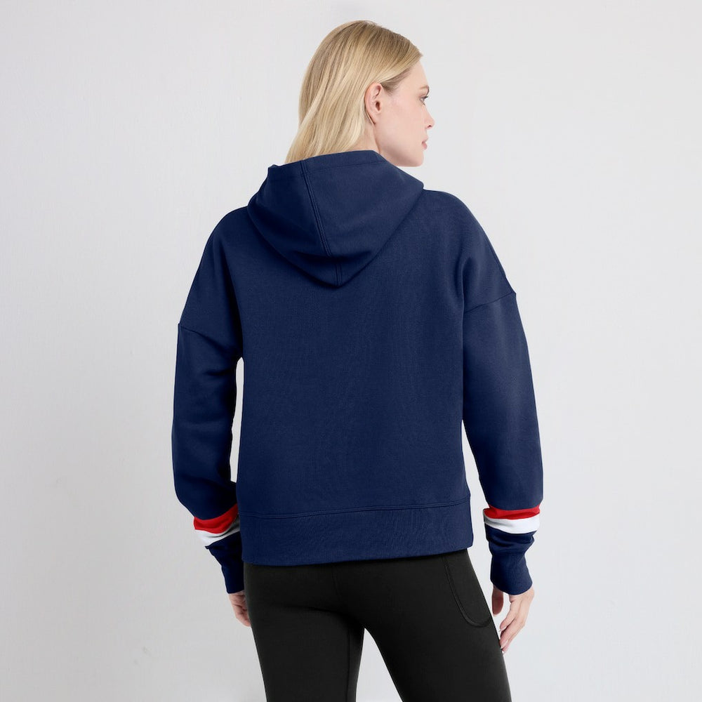 New England Patriots Women's Over Under Pullover Hoodie Navy - Fanatics