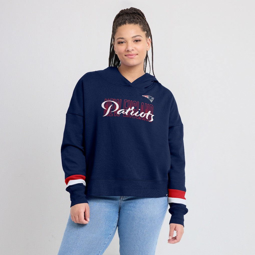 New England Patriots Women's Over Under Pullover Hoodie Navy - Fanatics