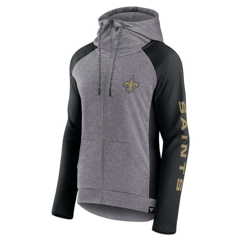 New Orleans Saints Women's Blind Side Lightweight Full-Zip Hoodie Heather Gray/College Black - Fanatics