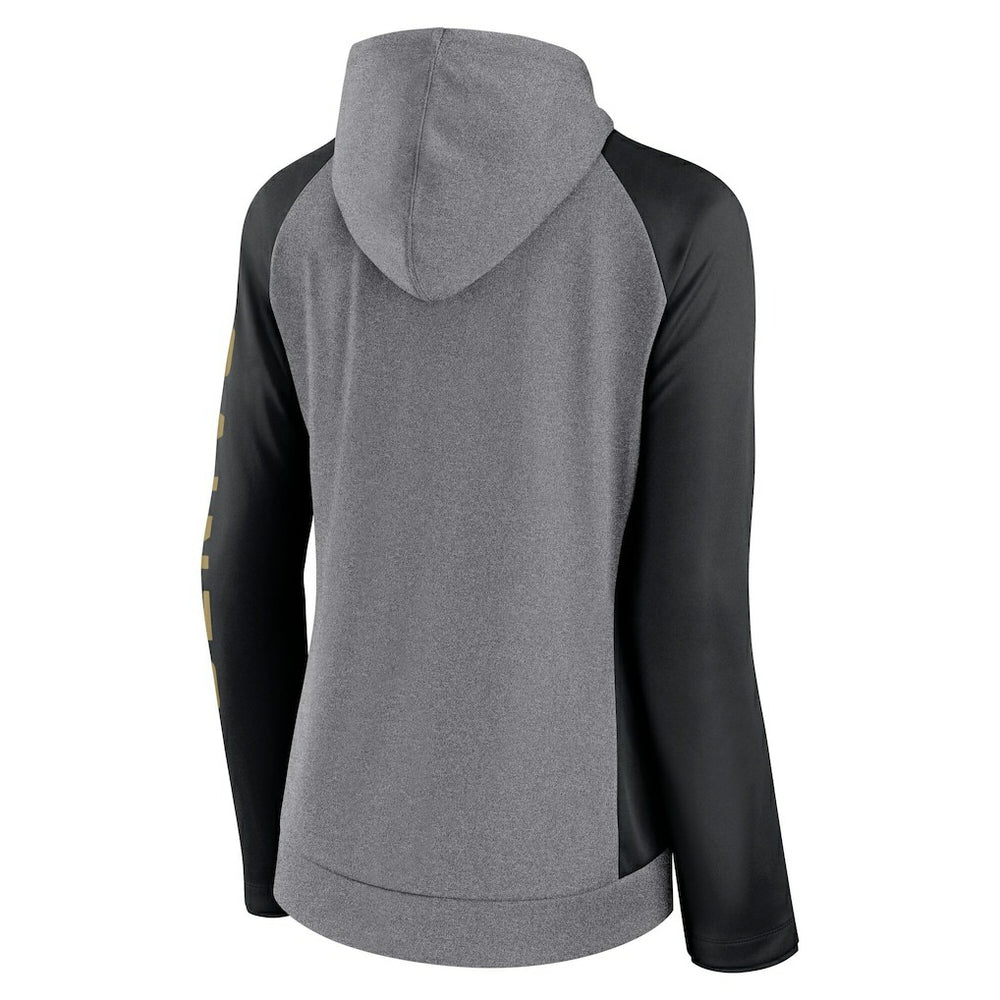 New Orleans Saints Women's Blind Side Lightweight Full-Zip Hoodie Heather Gray/College Black - Fanatics