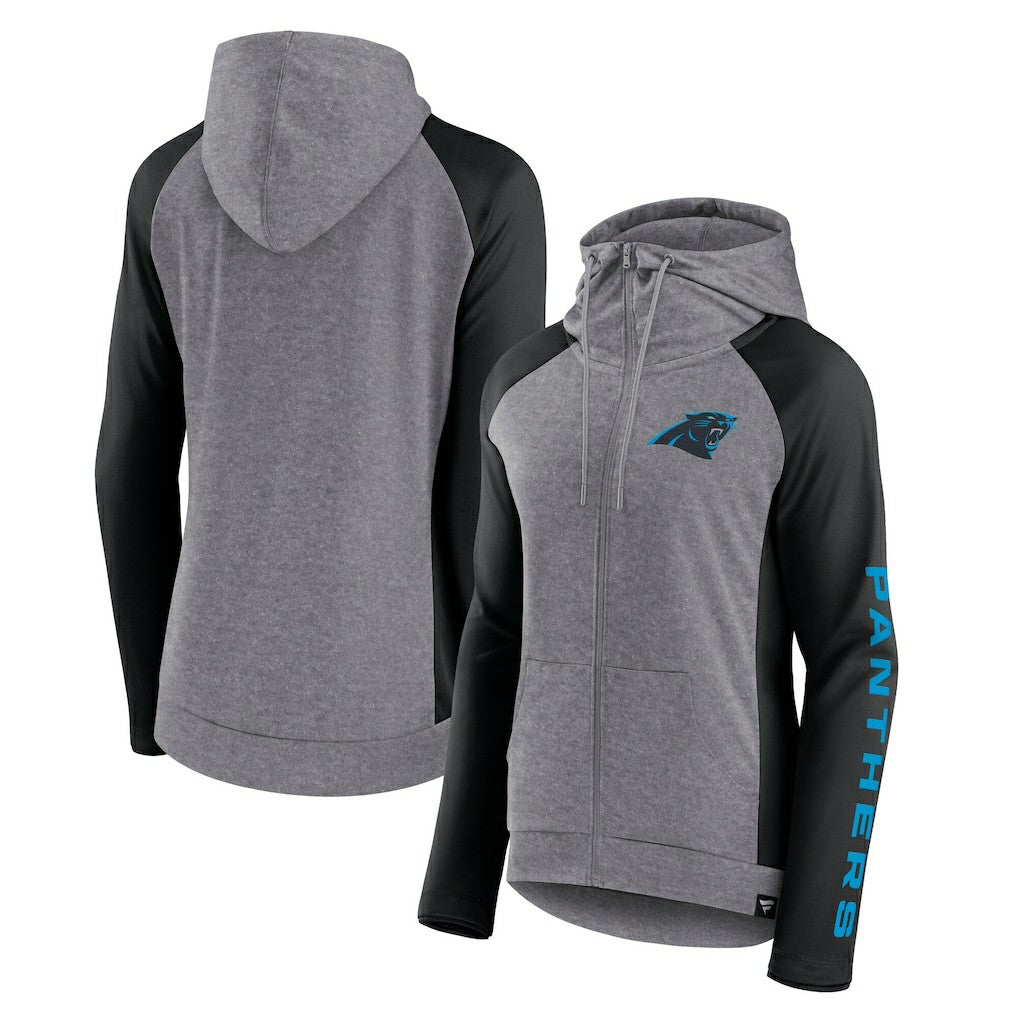 Carolina Panthers Women's Blind Side Lightweight Full-Zip Hoodie Heather Gray/College Black - Fanatics
