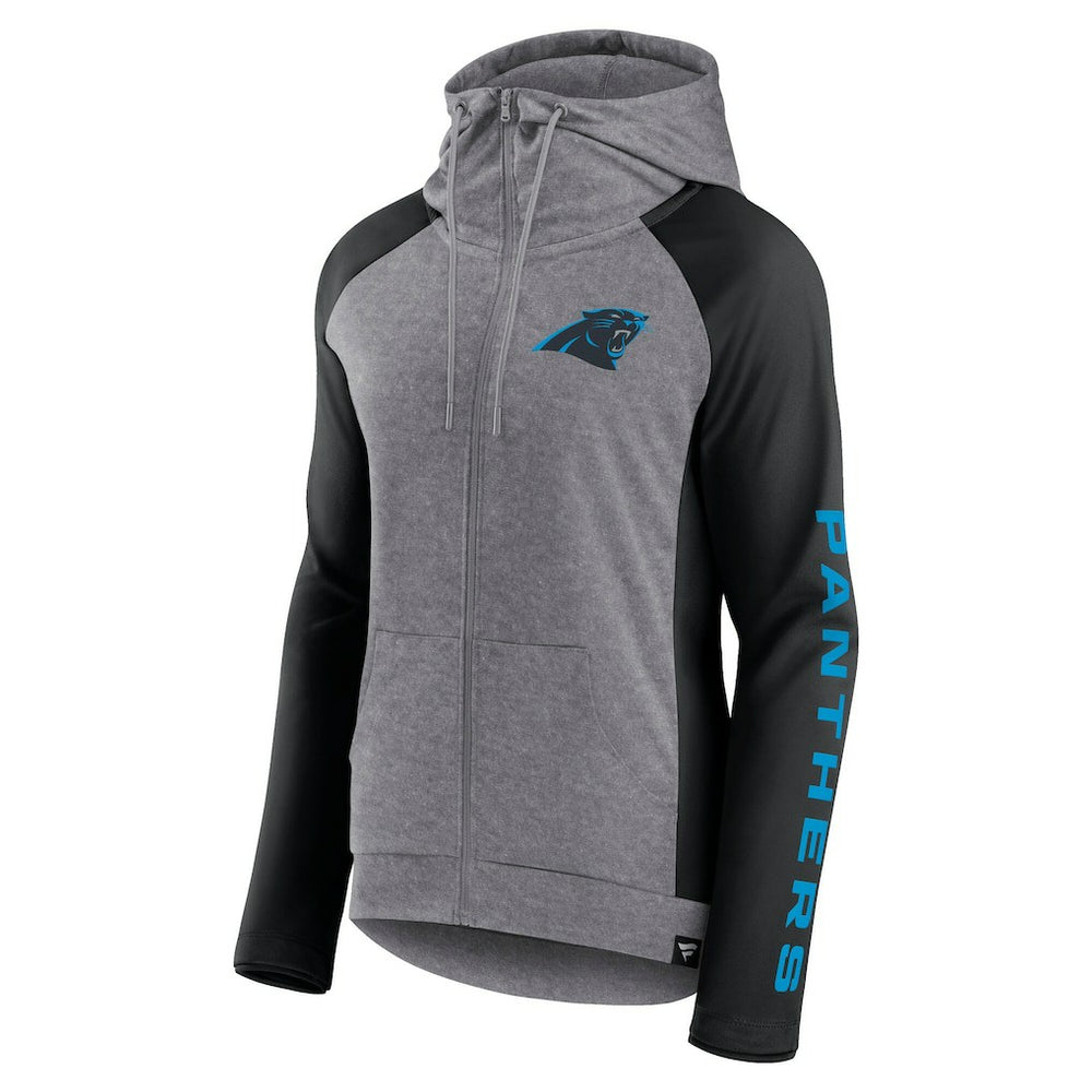 Carolina Panthers Women's Blind Side Lightweight Full-Zip Hoodie Heather Gray/College Black - Fanatics