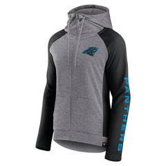 Carolina Panthers Women's Blind Side Lightweight Full-Zip Hoodie Heather Gray/College Black - Fanatics