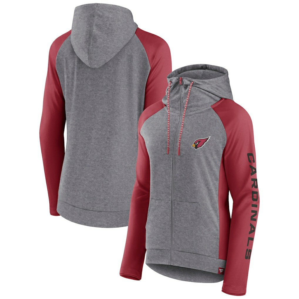 Arizona Cardinals Women's Blind Side Lightweight Full-Zip Hoodie Heather Gray/College Cardinal - Fanatics