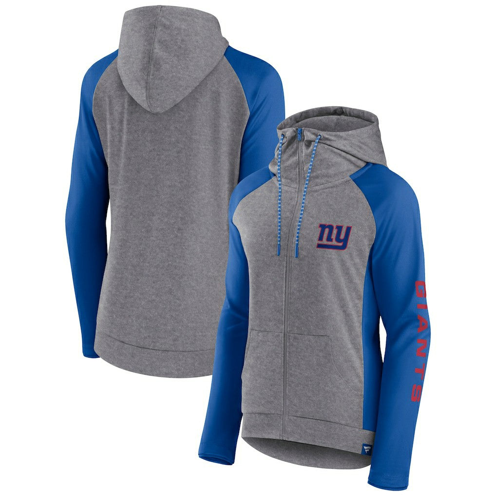 New York Giants Women's Blind Side Lightweight Full-Zip Hoodie Heather Gray/College Royal - Fanatics