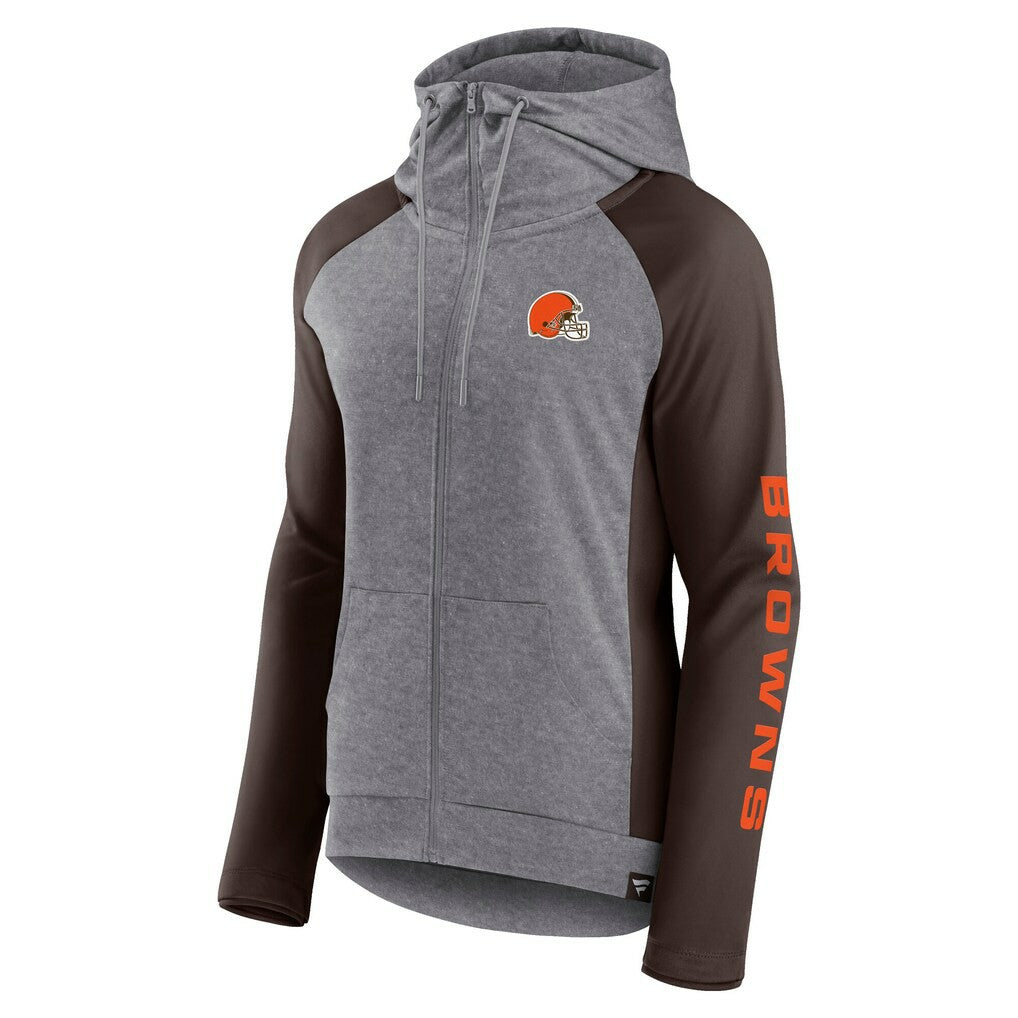 Cleveland Browns Women's Blind Side Lightweight Full-Zip Hoodie Heather Gray/College Brown - Fanatics