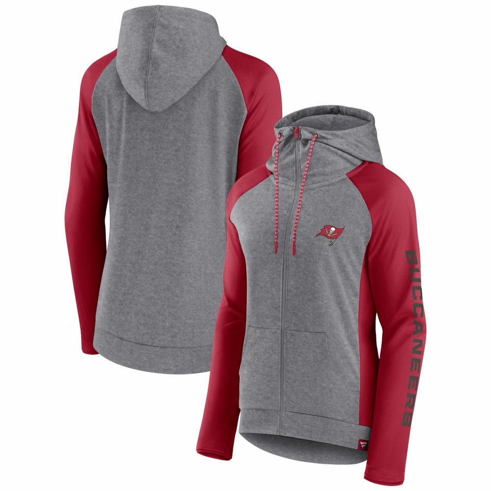 Tampa Bay Buccaneers Women's Blind Side Lightweight Full-Zip Hoodie Heather Gray/College Red - Fanatics