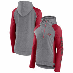 Tampa Bay Buccaneers Women's Blind Side Lightweight Full-Zip Hoodie Heather Gray/College Red - Fanatics