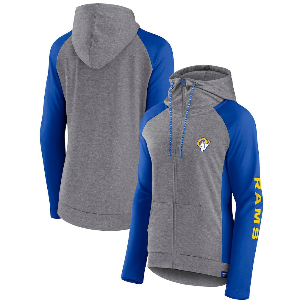 Los Angeles Rams Women's Blind Side Lightweight Full-Zip Hoodie Heather Gray/College Royal - Fanatics