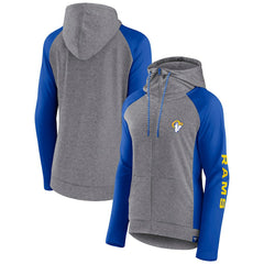 Los Angeles Rams Women's Blind Side Lightweight Full-Zip Hoodie Heather Gray/College Royal - Fanatics