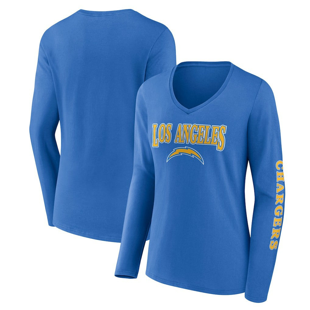Los Angeles Chargers Women's Wordmark Long Sleeve V-Neck T-Shirt Powder Blue - Fanatics