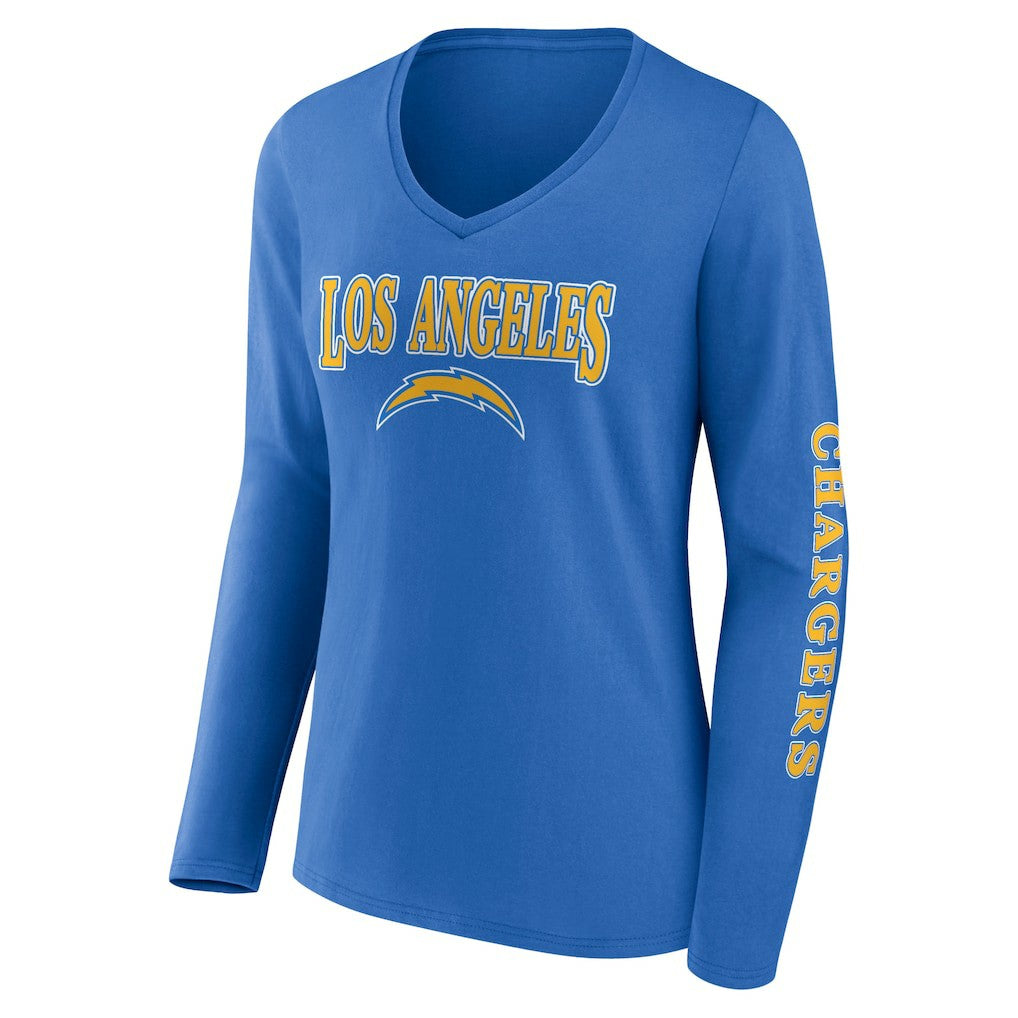 Los Angeles Chargers Women's Wordmark Long Sleeve V-Neck T-Shirt Powder Blue - Fanatics