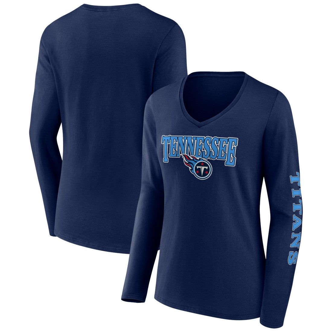 Tennessee Titans Women's Wordmark Long Sleeve V-Neck T-Shirt Navy - Fanatics