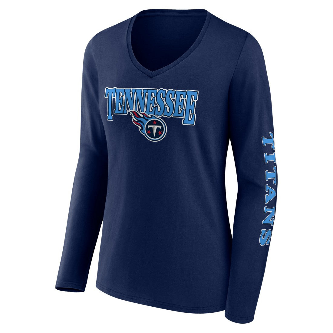 Tennessee Titans Women's Wordmark Long Sleeve V-Neck T-Shirt Navy - Fanatics