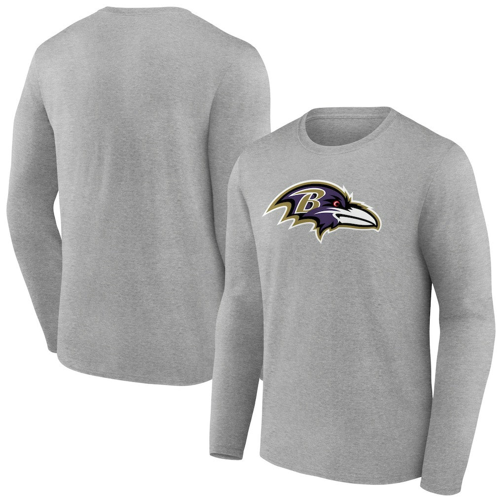 Baltimore Ravens Primary Team Logo Long Sleeve T-Shirt Heather Gray - NFL
