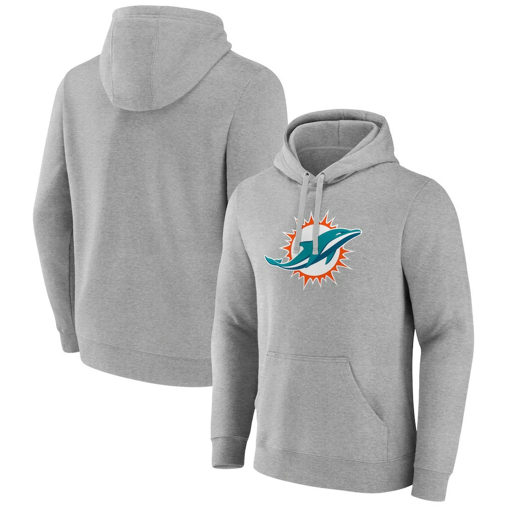 Miami Dolphins Primary Team Logo Fitted Pullover Hoodie Heather Gray - NFL