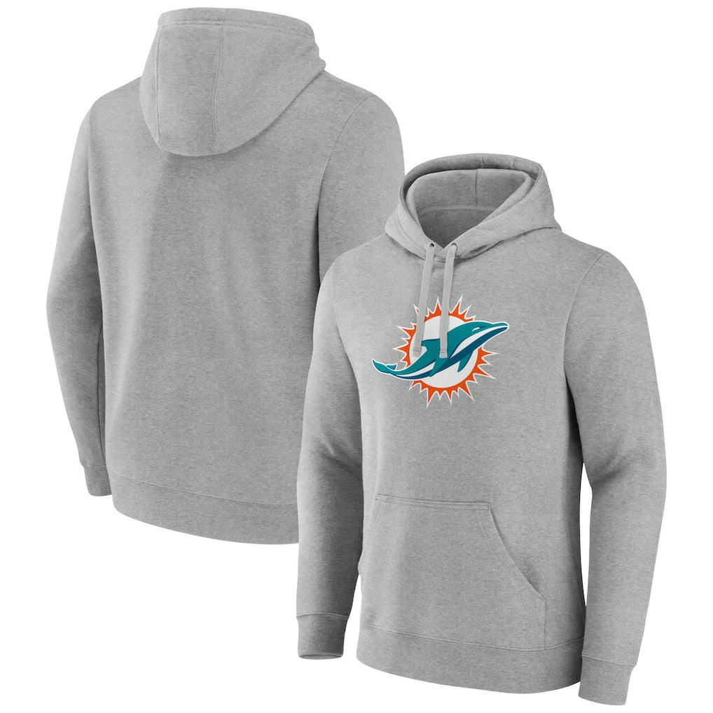 Miami Dolphins Primary Team Logo Fitted Pullover Hoodie Heather Gray - NFL