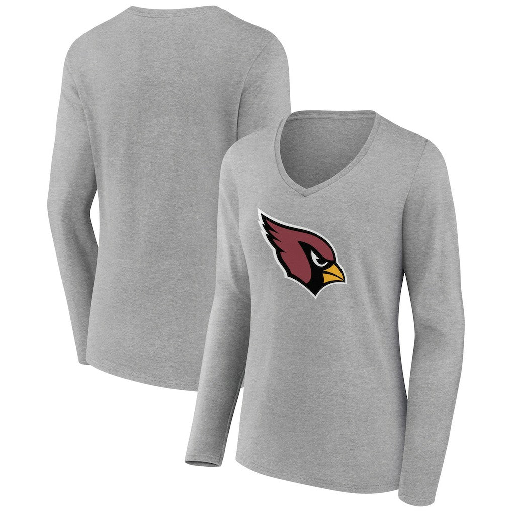 Arizona Cardinals Women's Primary Team Logo Long Sleeve V-Neck T-Shirt Heather Gray - NFL